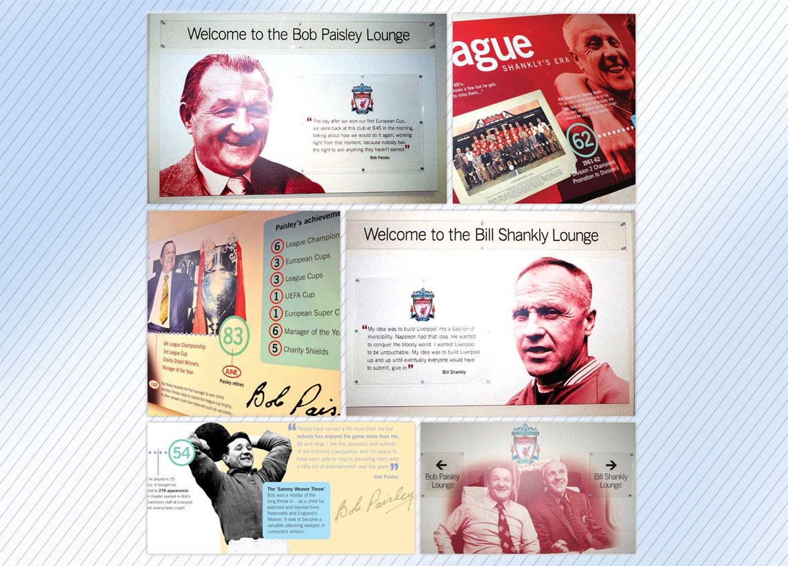 Liverpool FC Shankly and Paisley lounges - branding, graphics and interior designs